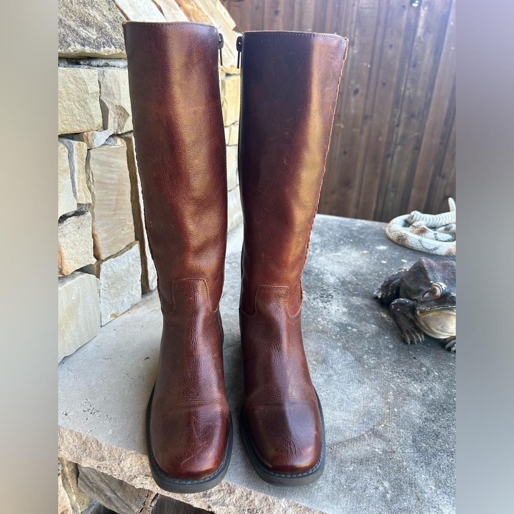 Nicole Vintage brown leather tall riding western boots braided detail Sz-6.5M  E - Picture 2 of 13